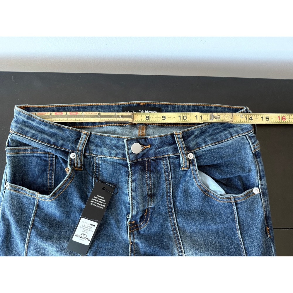 Fashion Nova Lay Low Rise Stacked Slim Straight Leg Jeans Dark Wash 9 NWT New - Picture 9 of 11